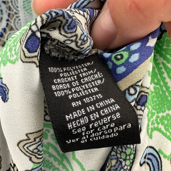 GUC Zac & Rachel Womens Sz XL Blue and Mint Green with Lace Paisley Blouse - Picture 3 of 7